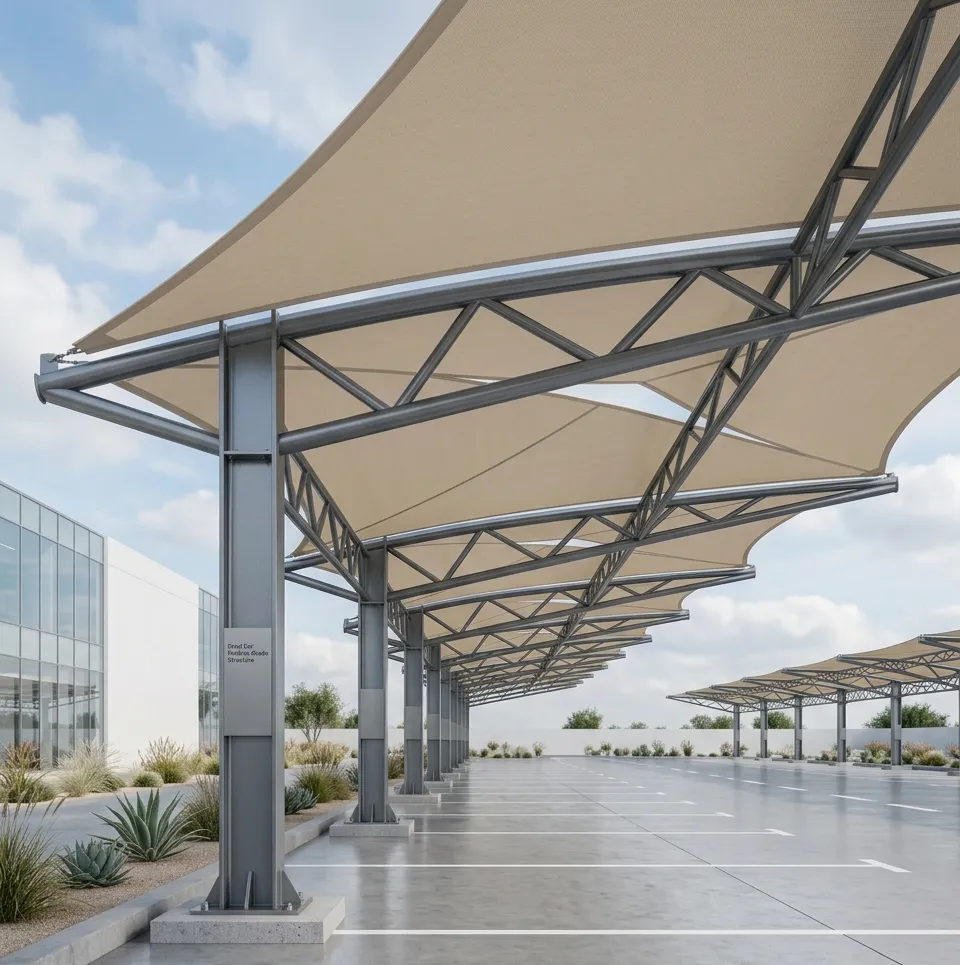 Custom steel car parking shades installation in Dubai and Sharjah, UAE