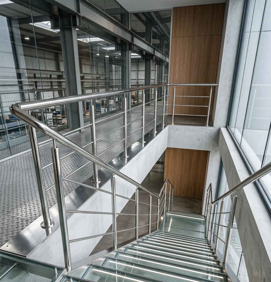 Custom steel and stainless steel handrails for stairs and walkways in Dubai